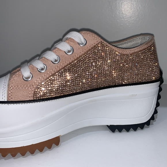 ROSE GOLD RHINESTONE LOW TOP SNEAKERS - Picture 6 of 7